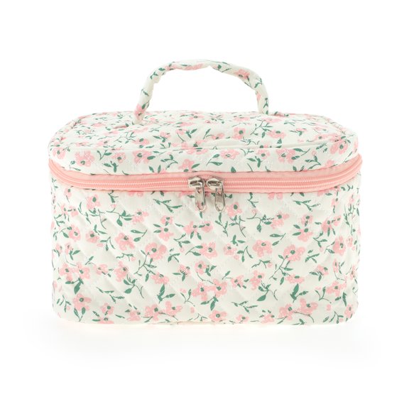 Unique Bargains 1 Pc Women Large Floral Print Makeup Bag for Travel Vacation Pink Polyester