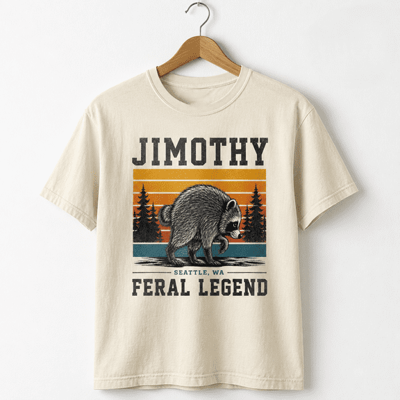 Jimothy Feral Legend Raccoon T-Shirt, Seattle WA Trash Panda Graphic Tee, Funny Vintage Wildlife Animal Shirt