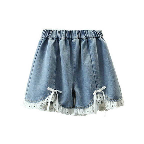 WRTFVZA Short Jeans for Girls Size 10-11 Years Girls Slim-fit Denim Shorts,Ripped Trendy Design Summer Half Jeans Pants #Blue