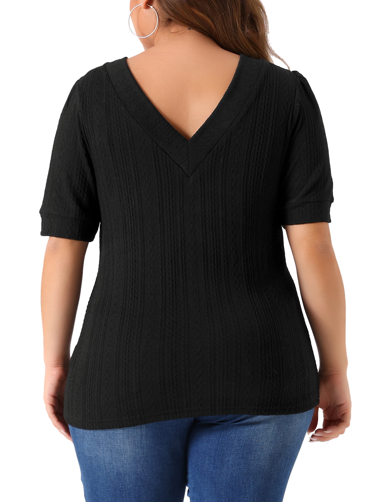 DARING DIVA Women's Plus Tops V Neck Pullover Knitted Casual Blouses 1X Black