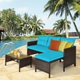 thumbnail image 3 of Gymax 3PCS Outdoor Rattan Furniture Set Patio Couch Sofa Set w/ Turquoise Cushion, 3 of 10