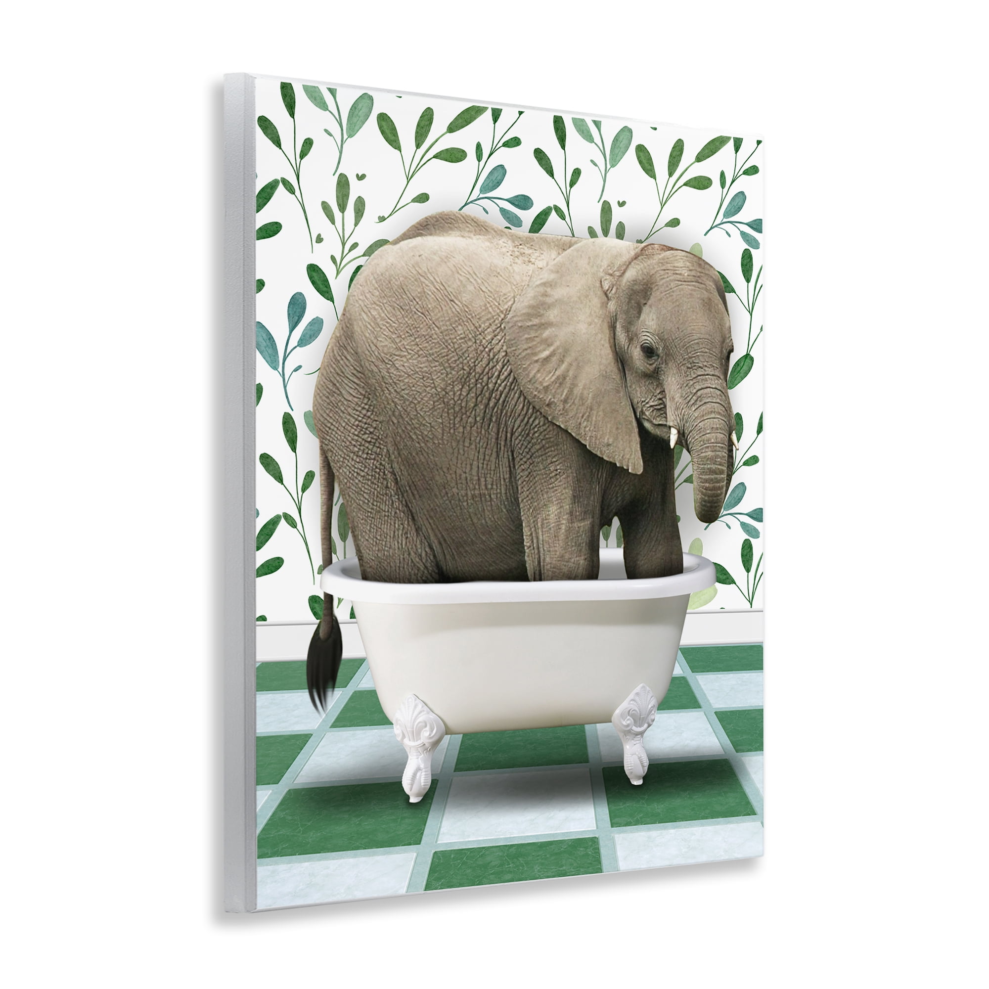 Stupell Industries Bathing Elephant on Green Bath & Laundry Painting Unframed Art Print Wall Art, 11 x 14