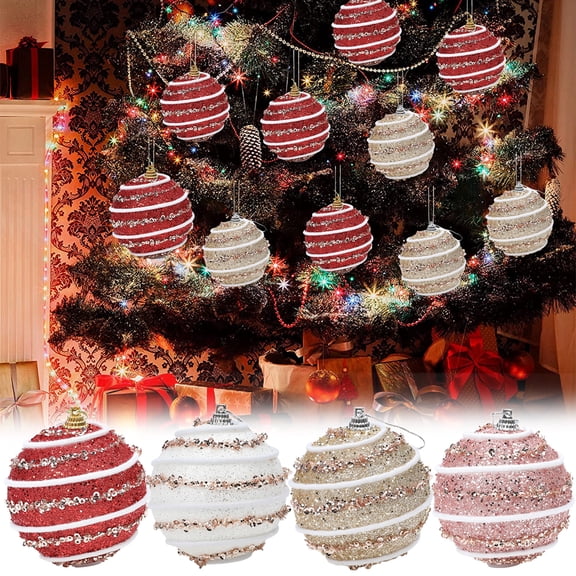 LINASHI 3Pcs 8cm Shatterproof Christmas Ball Ornaments with Hooks Sparkle and Shine Bauble Style Tree Decorations Set for Holiday Decor