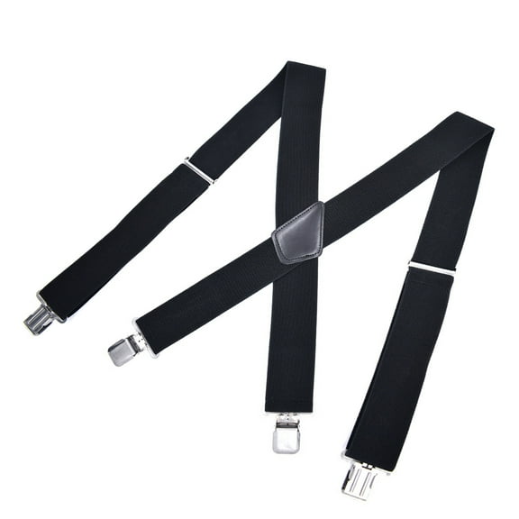 NATEFEMIN Adjustable Suspender for All Adults with Soft Elastic Band and Silver Clips Plus Leather Crosspatch for Matching Any Outfit