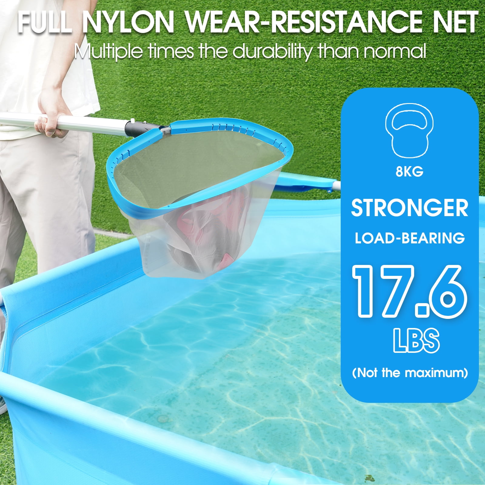 17.5'' Ultra Fine Mesh Pool Skimmer Net Rake for Sand Silt Pollen Debris - Super Extra Fine Nylon Cleaning Pool Net for Above Ground & In-ground Swimming Pools