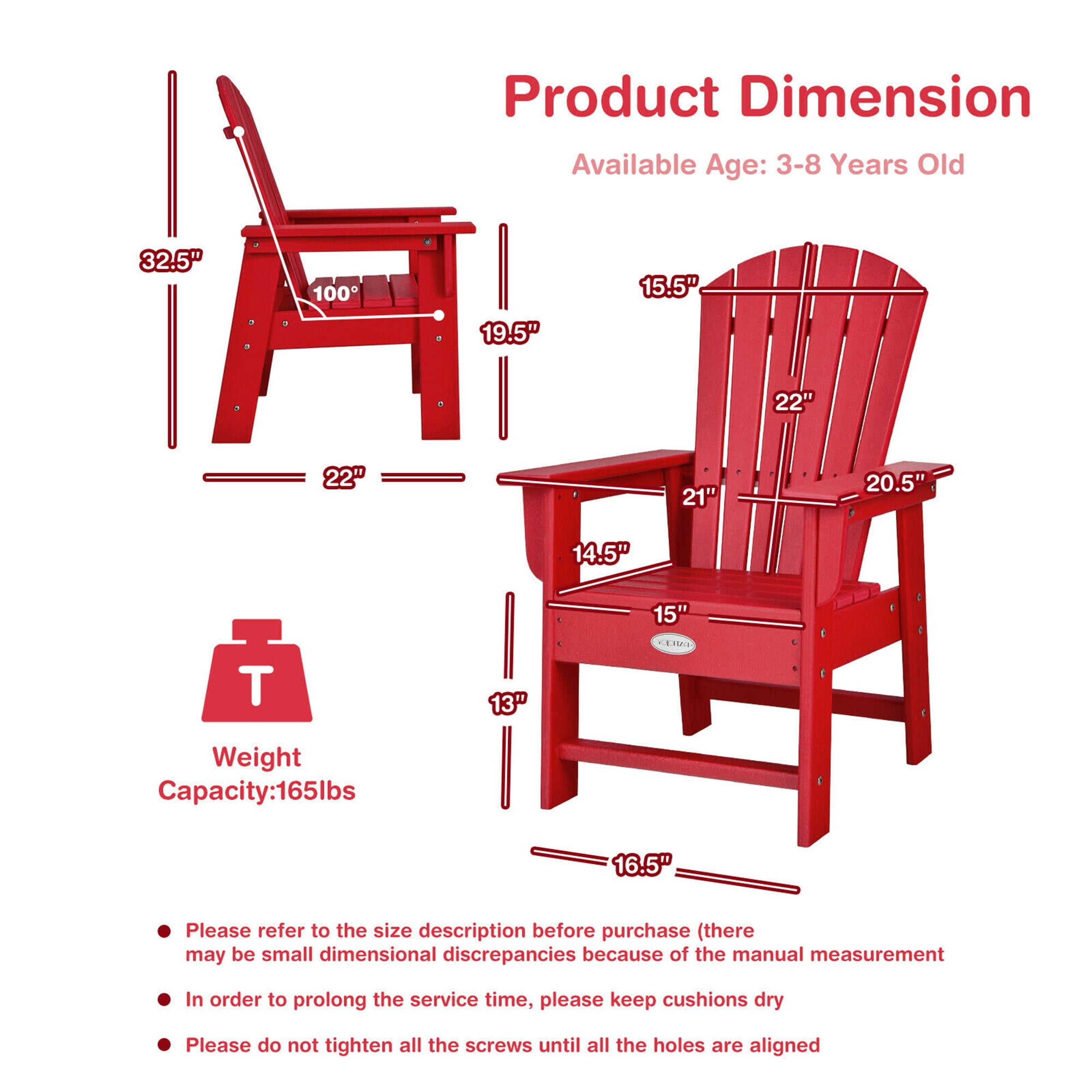 Gymax Set of 2 Kids Patio Adirondack Chair Armchair Weather Resistance Outdoor Chair Red