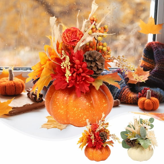 MXTPOV Halloween Decorations Simulated Pumpkin Maple Leaves Artificial Flowers Fall Decorations for Home Table DIY Thanksgiving Decorations Harvest Decor Orange White