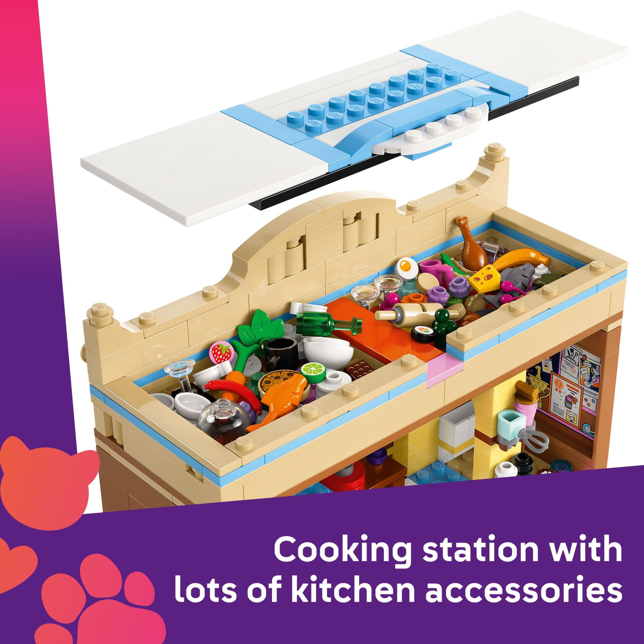 LEGO Friends Restaurant and Cooking School Toy Building Set - Restaurant Pretend Play Set for Kids, Girls and Boys, Ages 8+ - with 4 Minidolls, Cat Figure, and Scooter - Birthday Gift Idea - 42655
