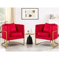 thumbnail image 2 of Velvet Accent Barrel Chairs Set of 2, Modern Arm Club Chair Set with Pillow for Living Room / Bedroom / Guest Reception, Channel Tufted, Gold Finish Base, Red, 2 of 7
