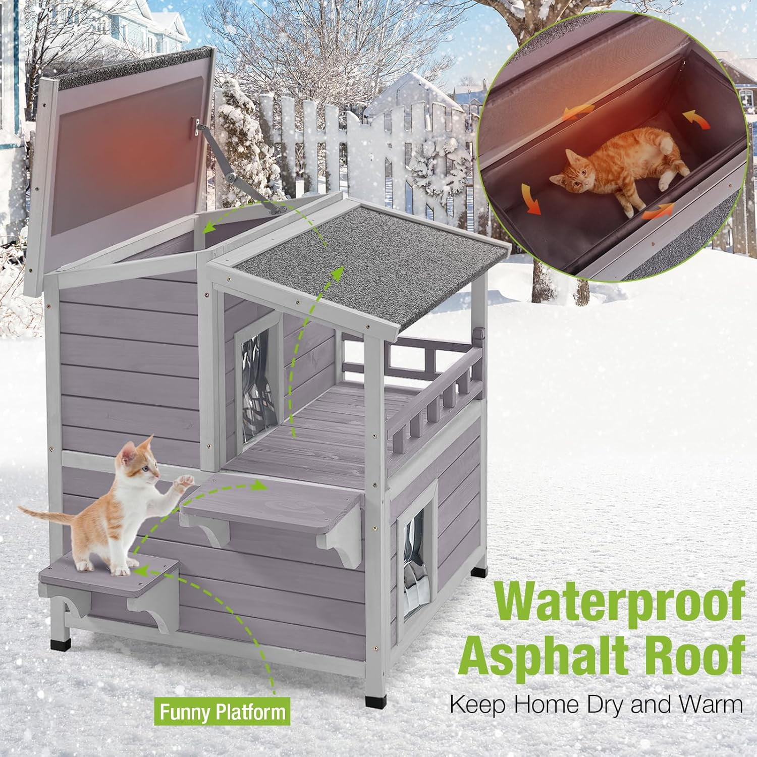Aivituvin Cat House Outdoor Insulated Kitty Shelter with 100% Liner for Winter,Waterproof Great for Indoor & Outdoor Use