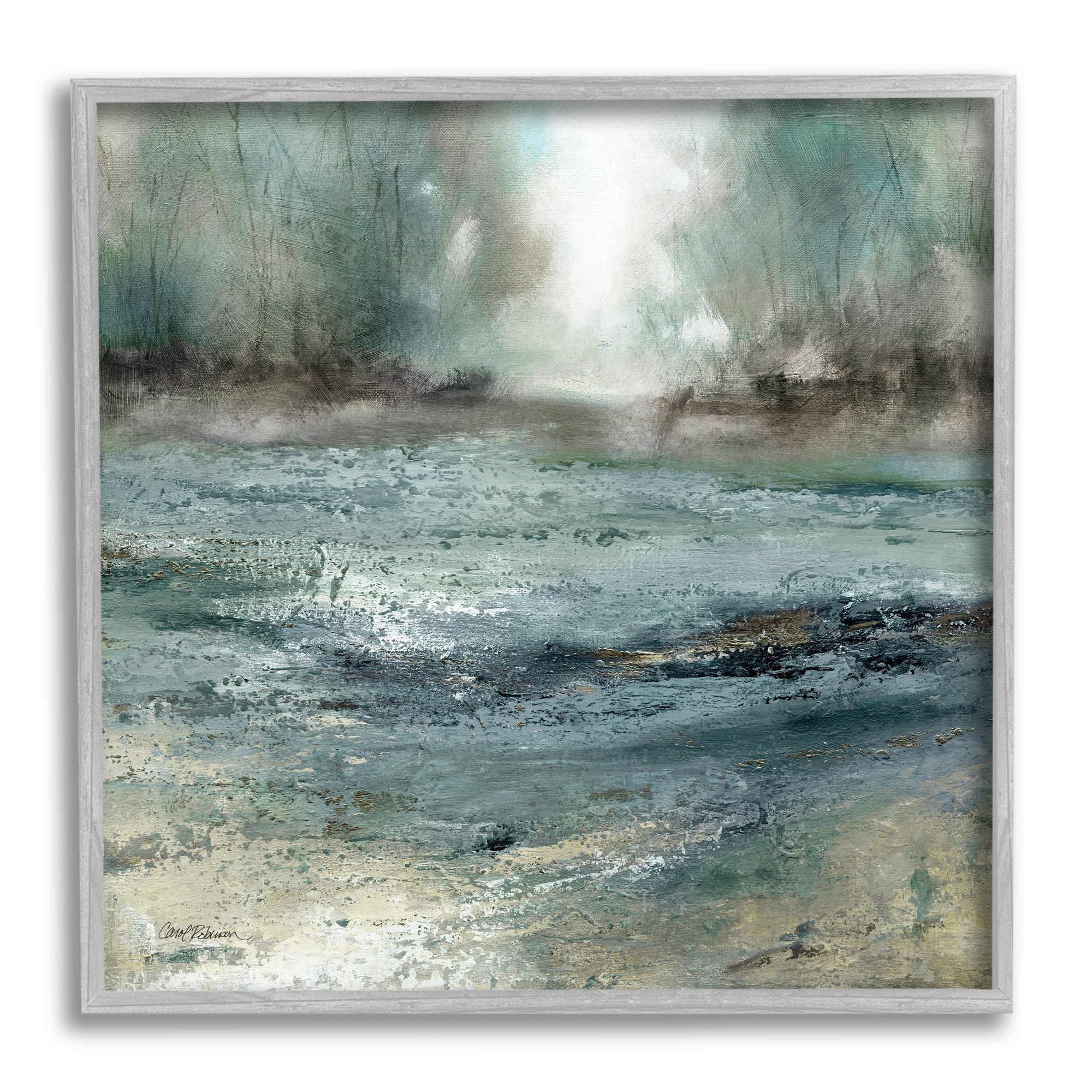 Stupell Industries Soothing Pond Nature Painting Abstract Blurred Trees Painting Gray Framed Art Print Wall Art, Design by Carol Robinson