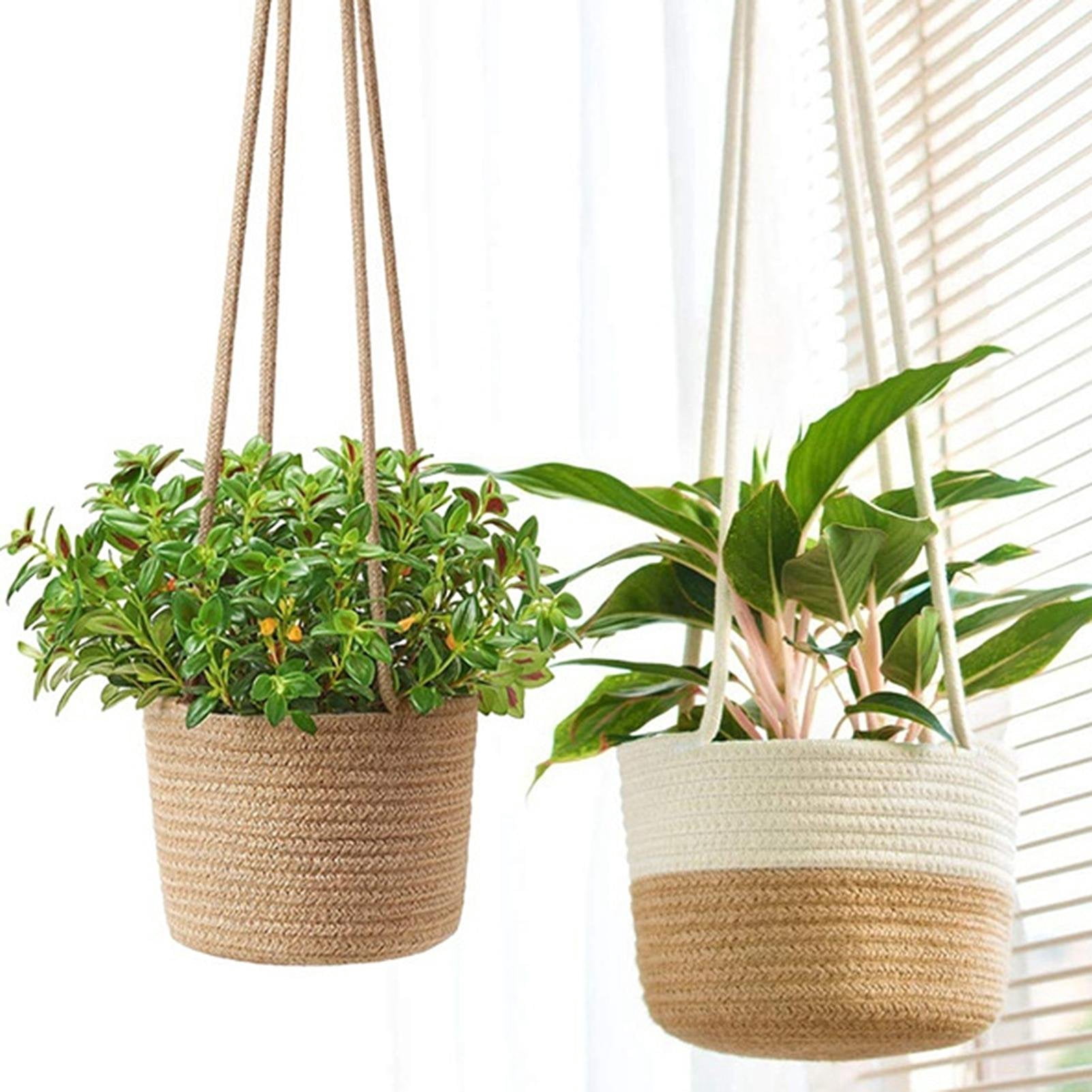 Vjnyvs Jute Rope Hanging Flower Pot Wall Hanging Woven Planter Handmade Cotton Rope Plant Hanger Basket for Home Garden Ornament