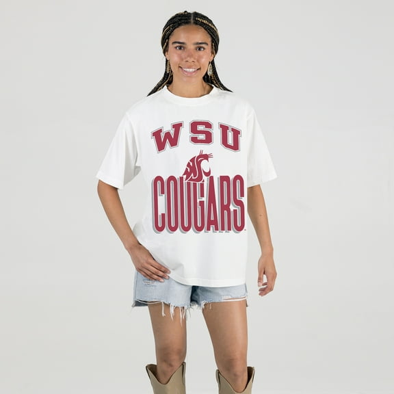 Women's Gameday Couture Cream Washington State Cougars Oversized Fierce Focus T-Shirt