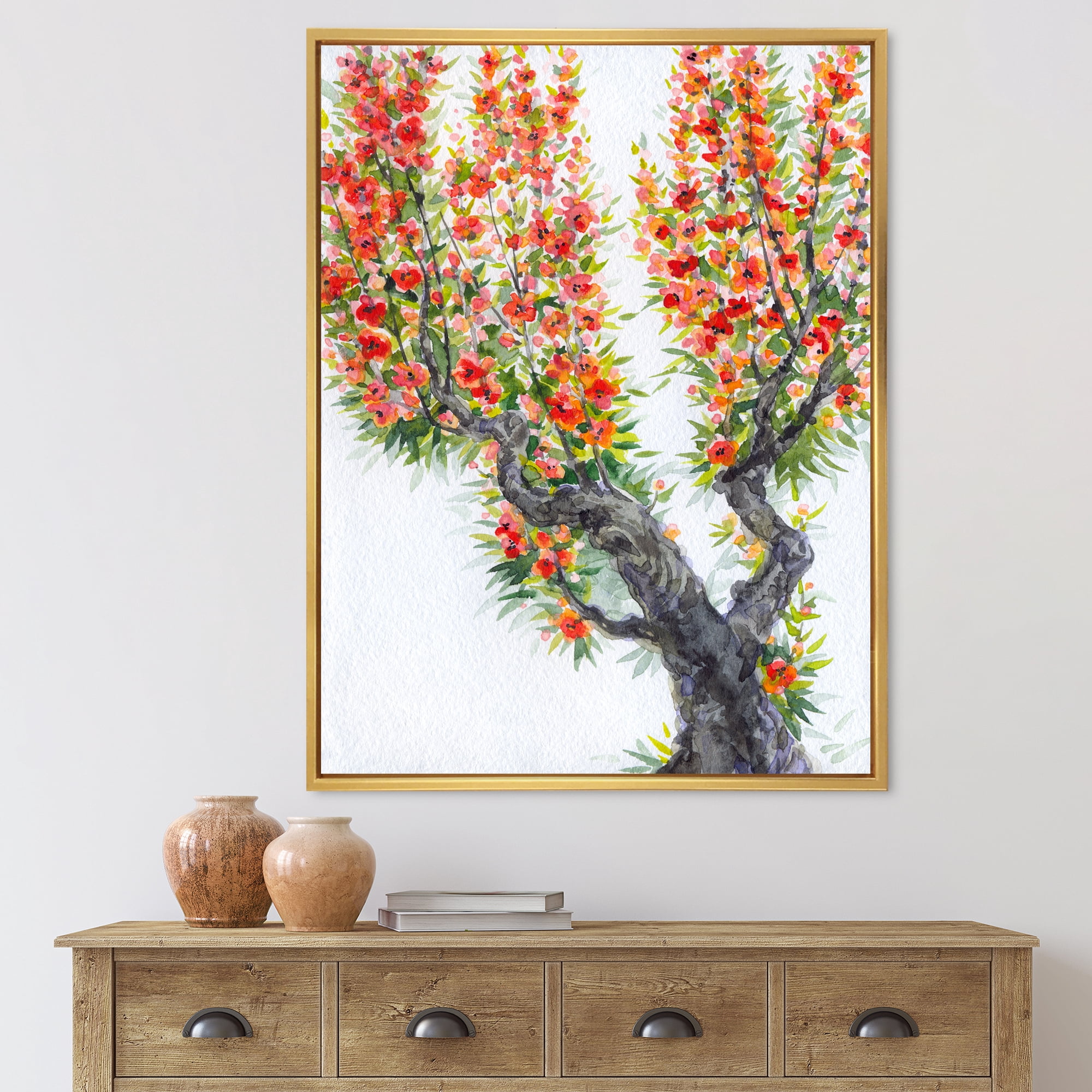 Designart 'Blooming Flowers Of An Old Tree In Spring II' Traditional Framed Canvas Wall Art Print