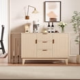 thumbnail image 6 of Juiluna Fluted Buffet Storage Cabinet, 47.2in Large Coffee Bar Kitchen Sideboard Cupboard with 3 Drawers 2 Doors for Living Room Entryway, Oak/White, 6 of 8