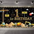 thumbnail image 1 of Yellow Style 1st Birthday Banner Construction Vehicles Construction Party Display Star Decorations Striped Elements Backdrop for 1st Birthday Party Construction Theme Party Kids Birthday Celebration, 1 of 5