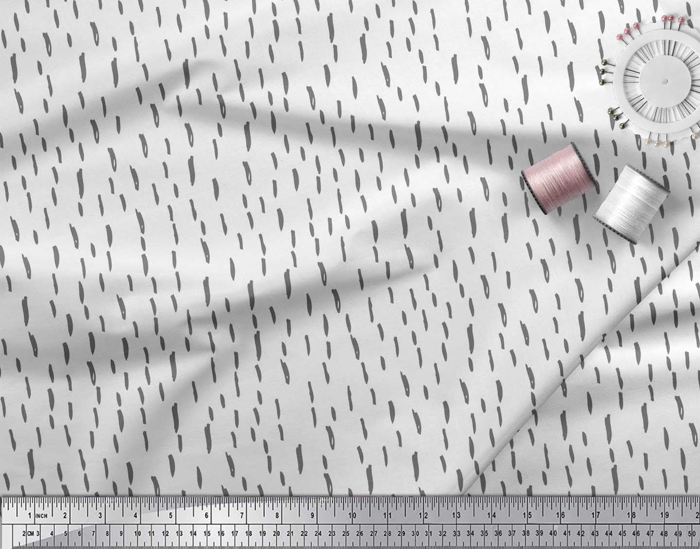 Soimoi White Rayon Fabric Brush Stroke Abstract Print Fabric by the Yard 56 Inch Wide