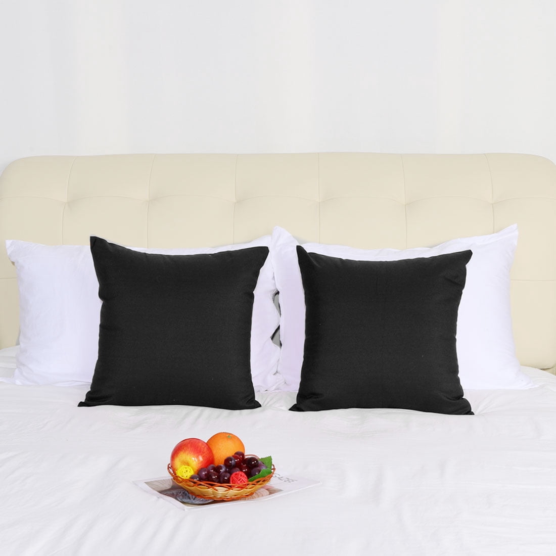 Unique Bargains 2-Pack Canvas Decorative Throw Pillow Cover 18" x 18" Black