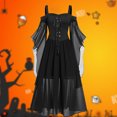 thumbnail image 5 of Women Dress Cold Shoulder Butterfly Sleeve Halloween Mesh Patchwork Bandage Large Hem Witch Dress for Cosplay, 5 of 7