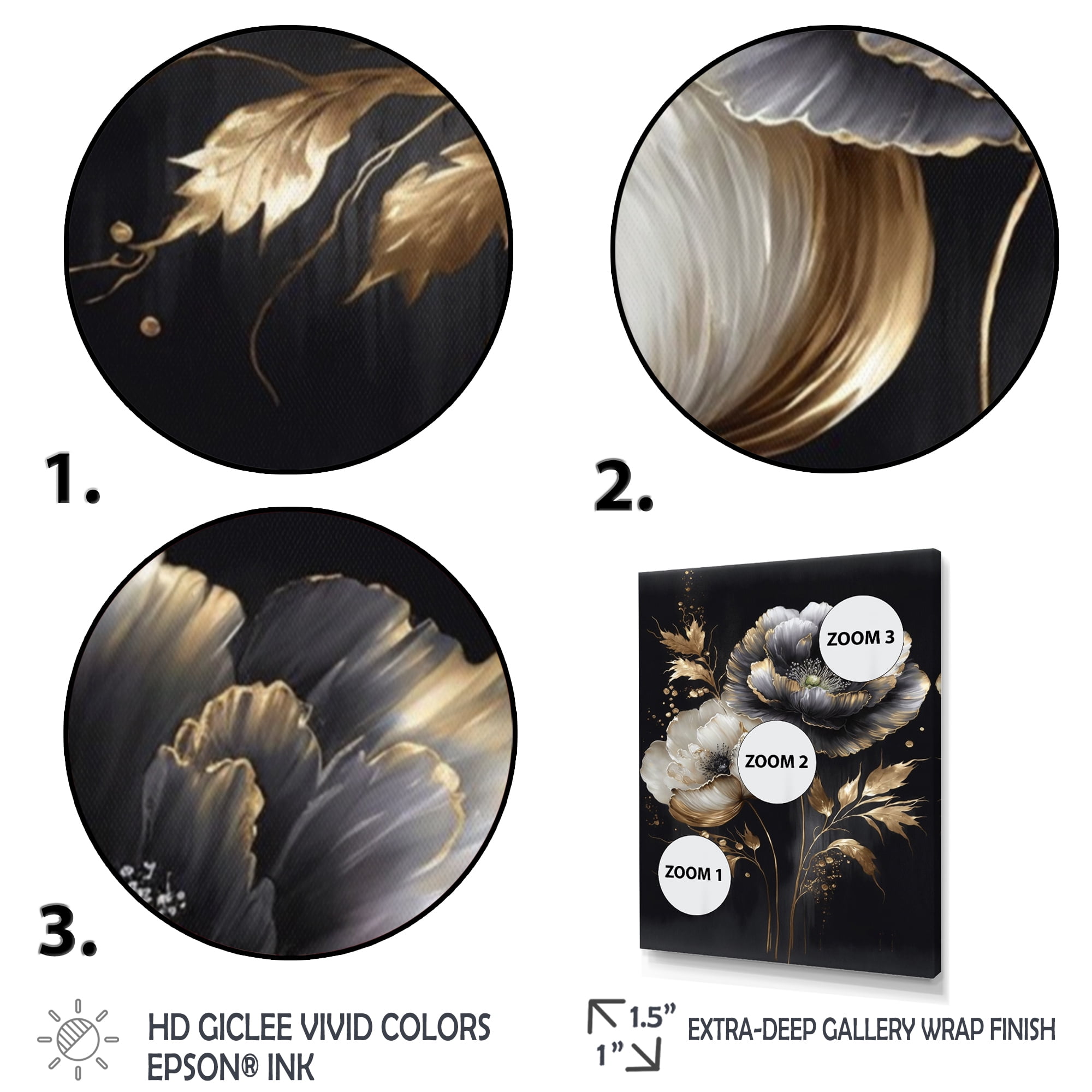 Designart Grey Gold Flower Bouquet IV Canvas Wall Art