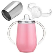 VONTER Stainless Steel Sippy Cups, 10 oz BPA Free Double Wall Vacuum Insulated Baby Sippy Cup Mug Tumbler with Handles for Toddlers, Kids,Pink
