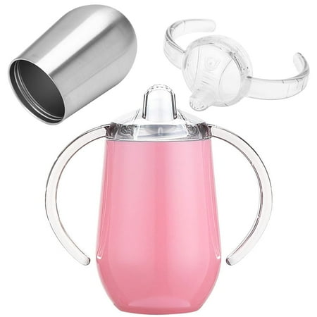 VONTER Stainless Steel Sippy Cups, 10 oz BPA Free Double Wall Vacuum Insulated Baby Sippy Cup Mug Tumbler with Handles for Toddlers, Kids,Pink