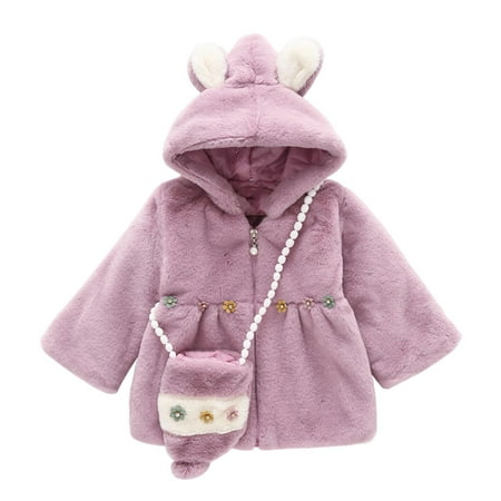 

Tagold Fall Savings Clearance Winter Coats for Toddler Baby Girls Winter Clothing Ears Hooded Thicken Warm Outerwear Flowers Jacket With Bag