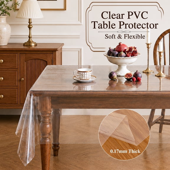 Inosoo Clear Vinyl Tablecloth Protector, 60x84 inch Rectangle Soft & Transparent Thick PVC Plastic Waterproof Wipeable Table Cover