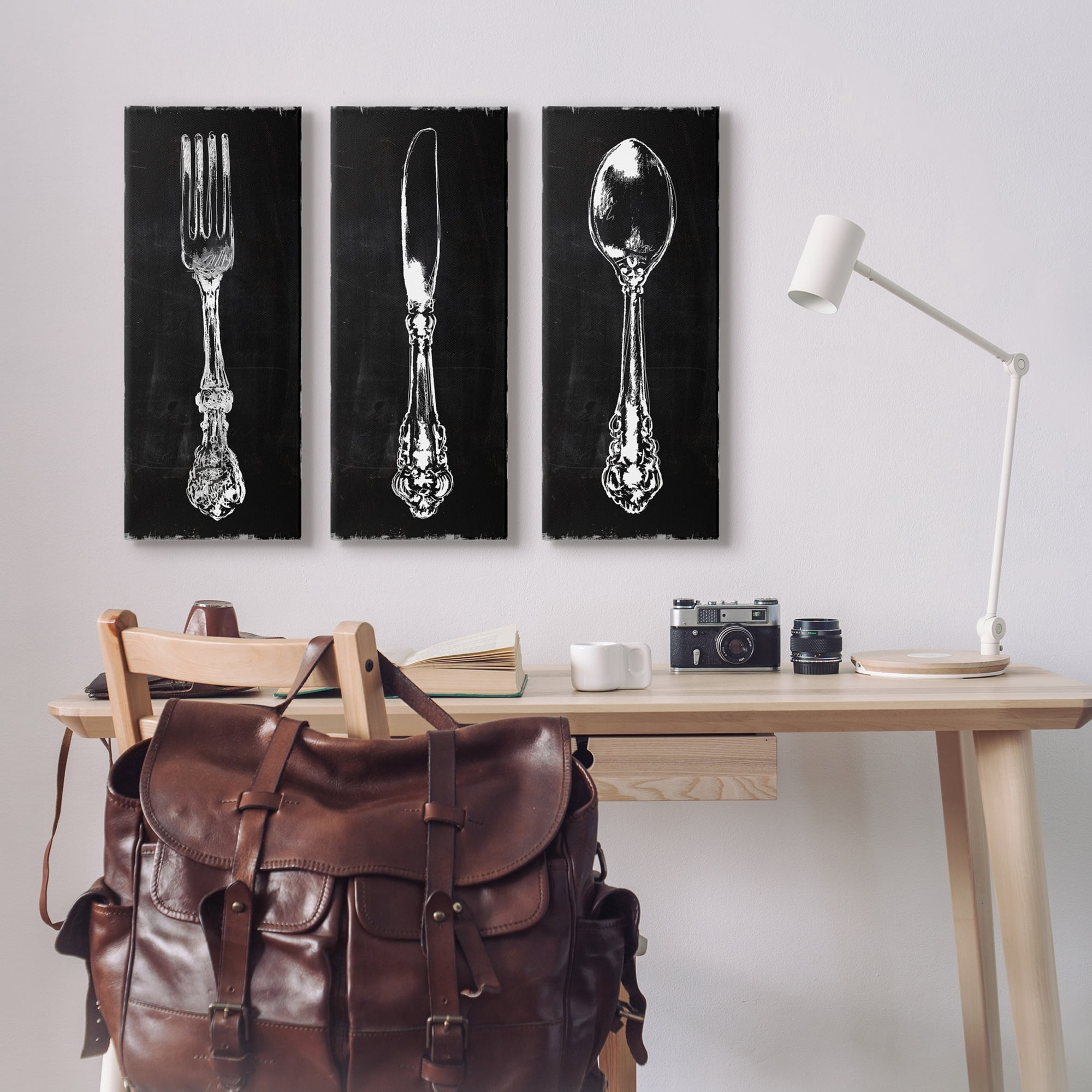 Stupell Industries Vintage Silverware Cutlery Kitchen Utensils Fork Spoon Graphic Art Gallery Wrapped Canvas Print Wall Art, Set of 3, Design by Carol Robinson