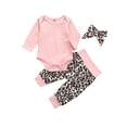 thumbnail image 3 of One opening USA Toddler Baby Girls Solid Long Sleeve Bodysuit Leopard Pants Headband 3Pcs Outfits Set Pink 18-24 Months, 3 of 3
