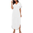 thumbnail image 4 of zbxnLI Summer Dress for Womens V Neck Short Sleeve T Shirt Dresses Casual Loose Beach Vacation Long Sundress, 4 of 7