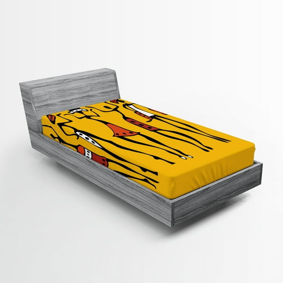 Ambesonne Africa Fitted Sheet, Sketchy Graphical Dancer, Twin Size, Mustard and Orange