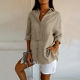 thumbnail image 3 of Lovskoo Womens Button Down Long Sleeve Shirt Collared Shirt Solid Color Trendy Button Casual Tops Blouse Gray, 3 of 7