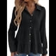 thumbnail image 3 of Blusa Peplum con Botones y Cuello de Larga para Mujer, Holgada y Texturizada. Negro XL, 3 of 8