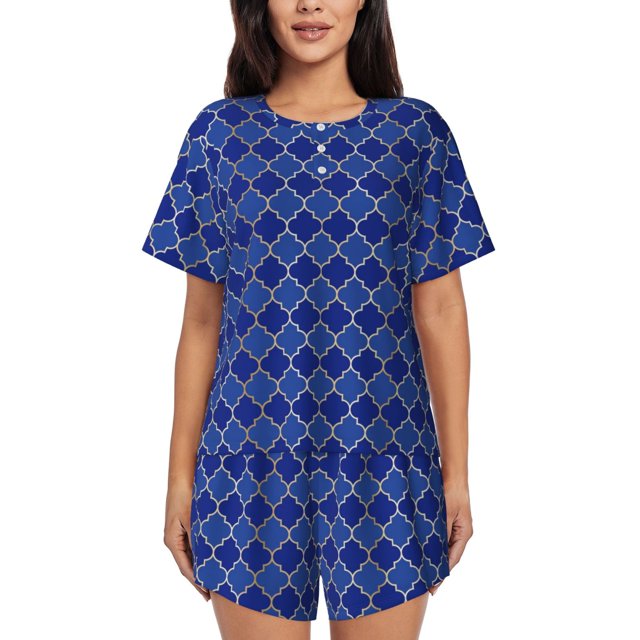Fotbe Blue Lantern Shapes Conjunto de Pijama Estampado para Mujer, 2 Piezas, Ropa de Dormir con Camiseta de Manga Corta y Shorts Suaves-X-Large