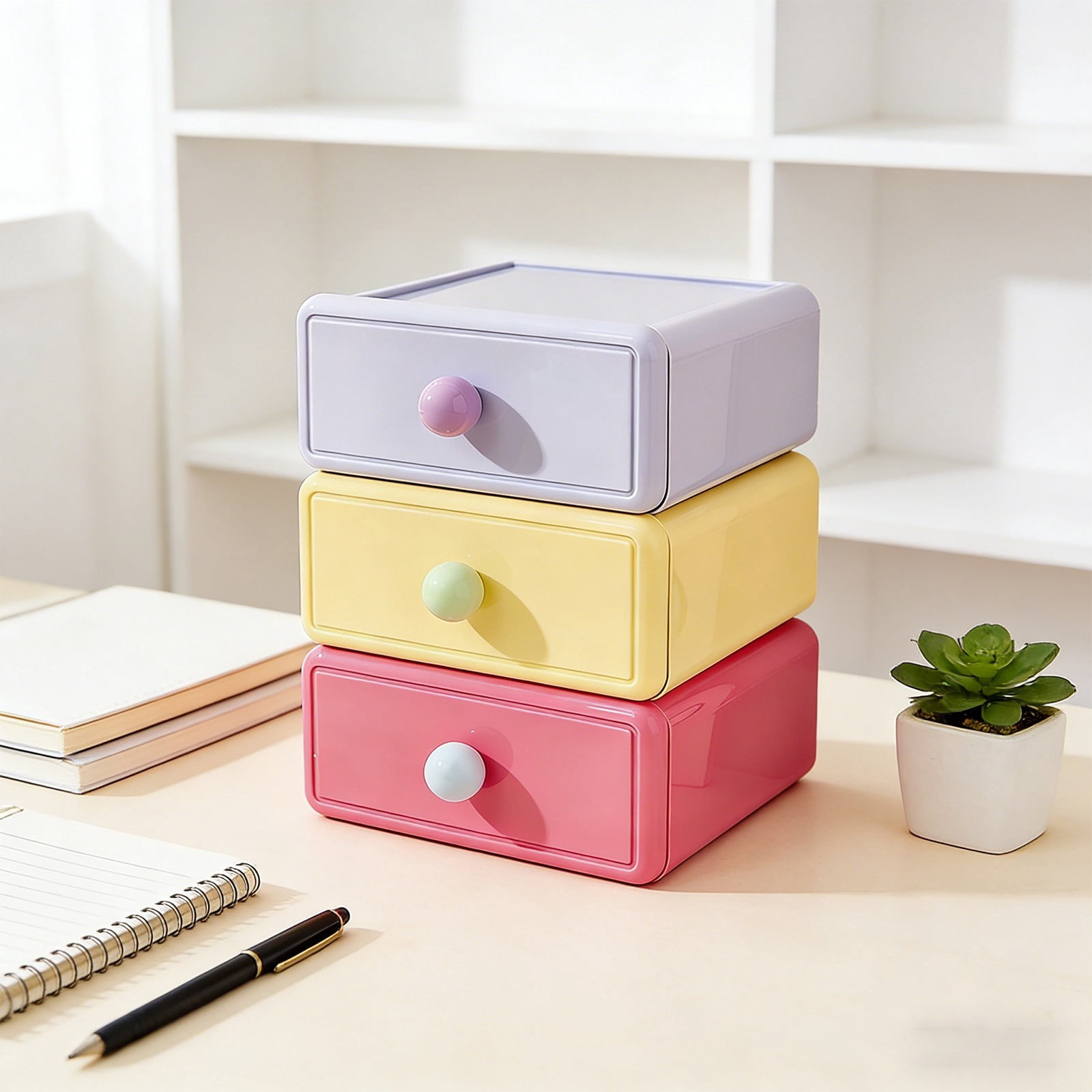 Cadancy Desk organizer with Drawers Stackable Plastic Storage Box for Stationery Makeup Jewelry Office Supplies Bathroom Countertop Vanity Sundries Holder Mini Cabinet