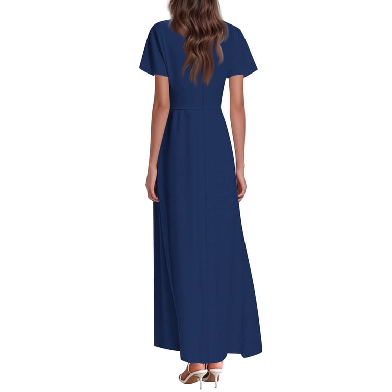 royal blue easter dress TQWQT Dresses for Women Short Sleeve Flowy Maxi V Neck Casual Wedding Guestes Dress Plus Size Bridesmaid Dress Royal Blue S African-American Wedding Photos