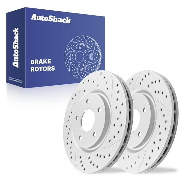 AutoShack 13" (330.2 mm) Front Vented Drilled & Slotted Brake Rotors Coated | Replacement for 2012-2020 Dodge Grand Caravan 2012-2020 Dodge Journey | Silver Matte Finish | 2-PC Set | TurboGuard