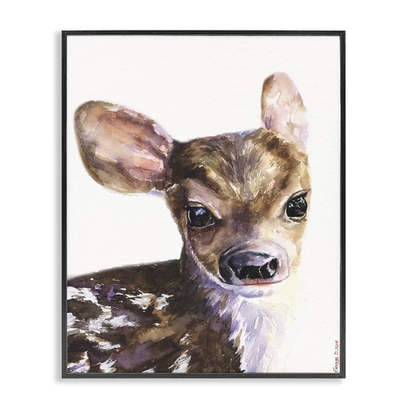 Stupell Industries Farmhouse Cute Baby Deer Animal Watercolor Black Framed Giclee Art, 11 x 14, by George Dyachenko