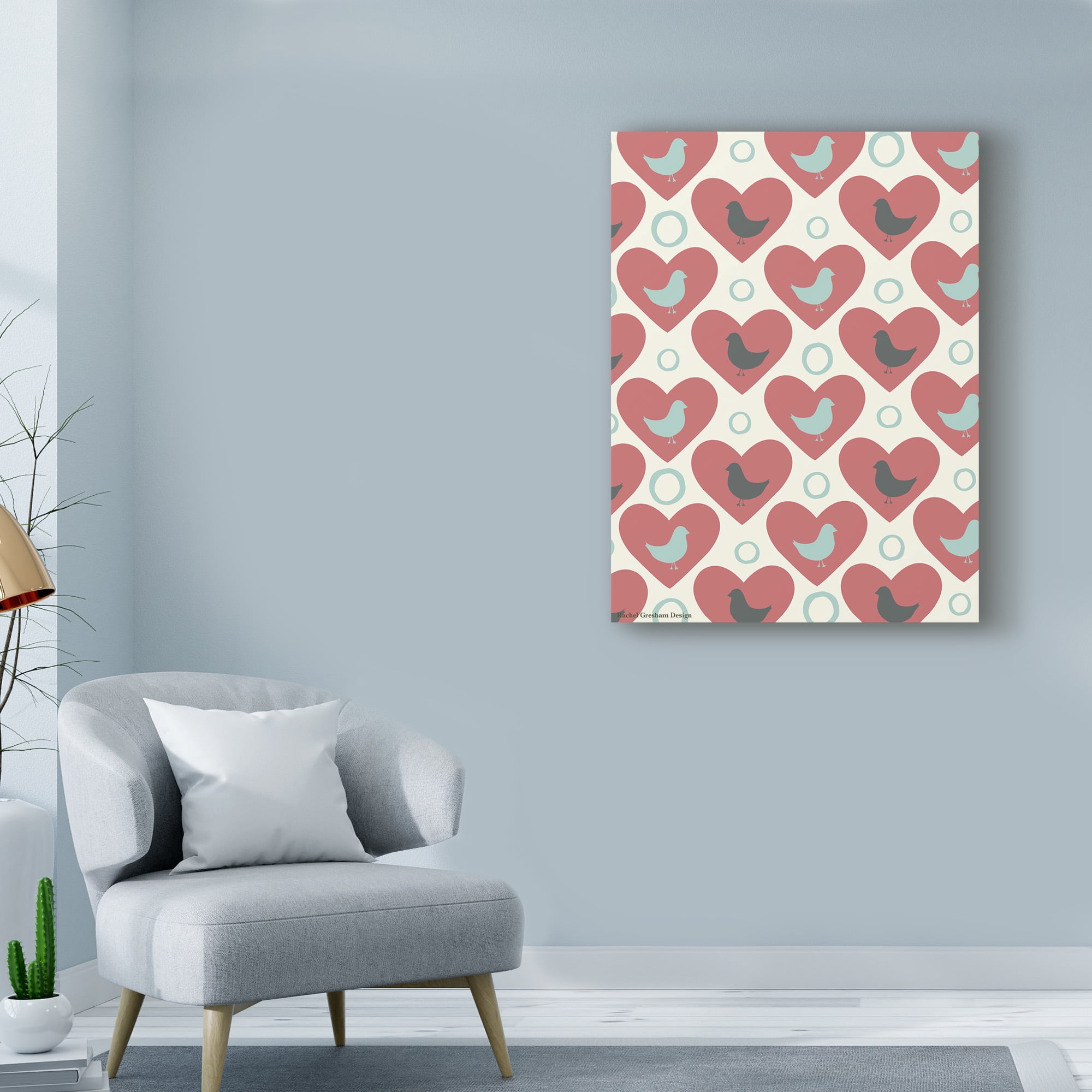 Trademark Fine Art 'Love Birds Hearts' Canvas Art by Rachel Gresham