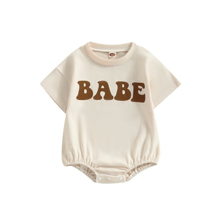 

Toddler Baby Boy Girl Romper Letter Print Short Sleeve Bubble Romper Onesie Oversized Bodysuit Summer Clothes