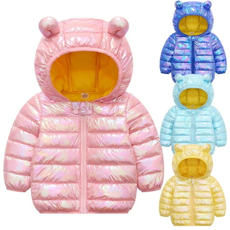 

URMAGIC Dazzle Color Hooded Winter Down Coat for Toddler Kids Padded Puffer Jacket for Baby Girls Boys Size 1-5T