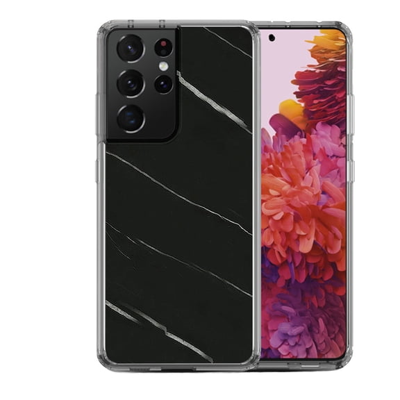 Shockproof Hybrid Bumper Phone Case for Samsung Galaxy S21 Ultra, by OneToughShield ® - Marble / Black