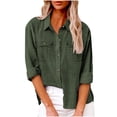 thumbnail image 2 of Qwertyu Button down Shirts for Women Lapel Long Sleeve Cotton Linen Tops Causal Lightweight Summer Spring Blouse Tees with Pocket Dark Green XL, 2 of 5