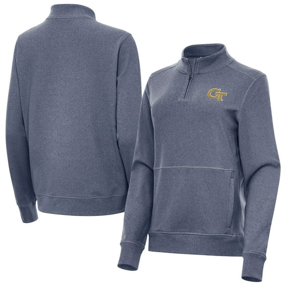 Women's Antigua  Heather Navy Georgia Tech Yellow Jackets Crush Quarter-Zip Jacket