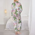 thumbnail image 3 of Pajama Sets for Women 2 Pcs, Lilies Flowers Green Pink Button Down Long Sleeve Sleepwear Lounge PJ Sets, 3 of 6