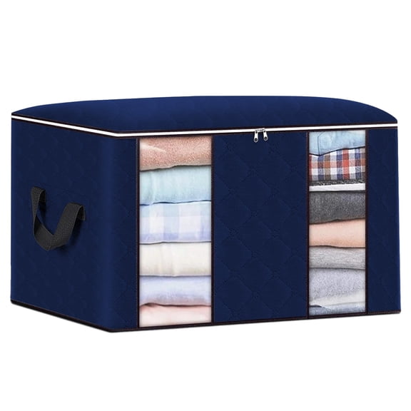 100L Jumbo Zippered Quilt Storage Bag for Closet King Comforter, pillow, bedding, Clothes, Blanket Organizers with Large Clear Window & Carry Handles Space Saver(16.9×23.6×13.7in)