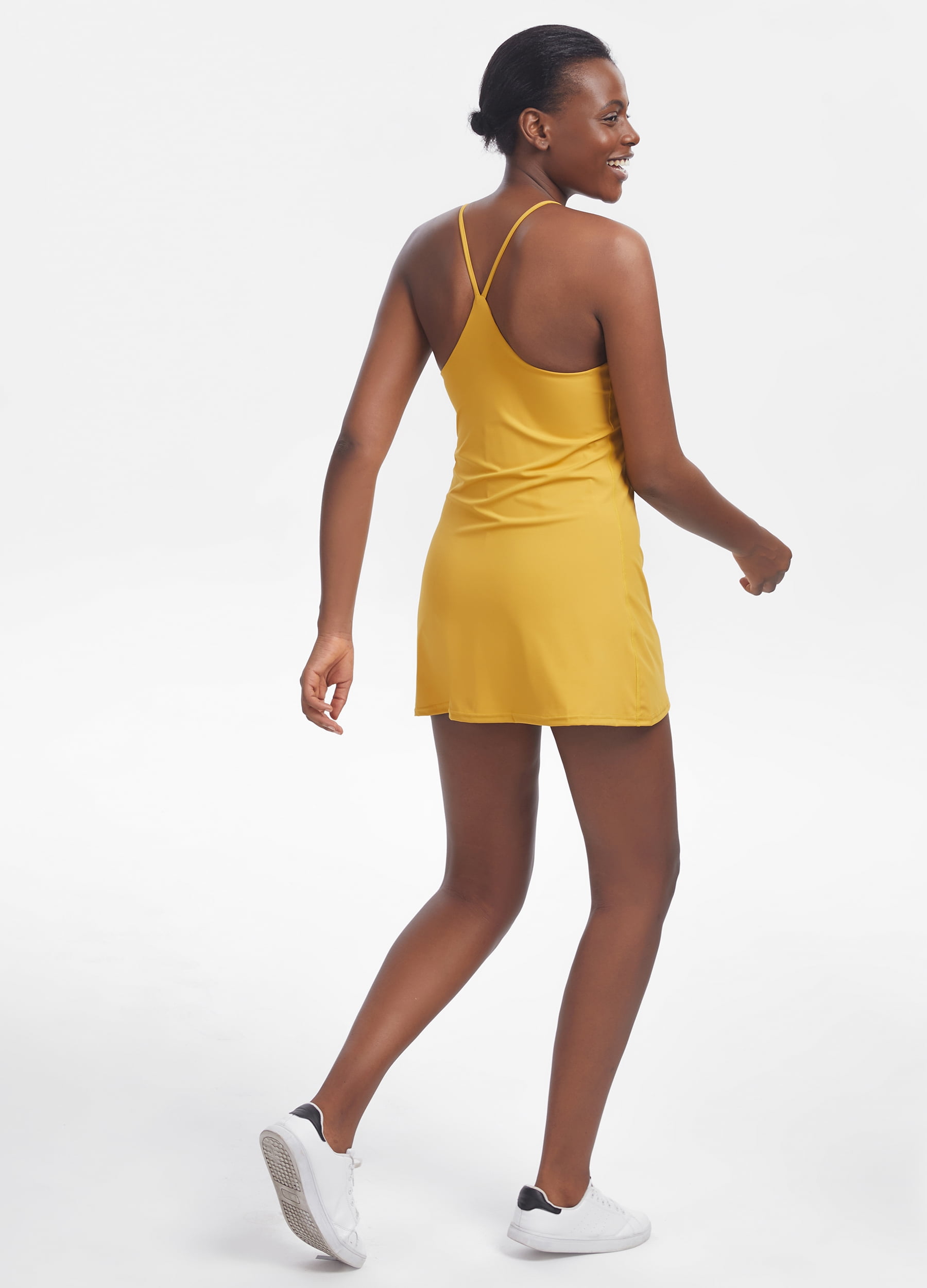 KUACUA Women's Sleeveless Workout Dress, Built-in Bra & Shorts with  Pockets, Athletic Dress for Golf Sportswear Tennis Dress Yellow 