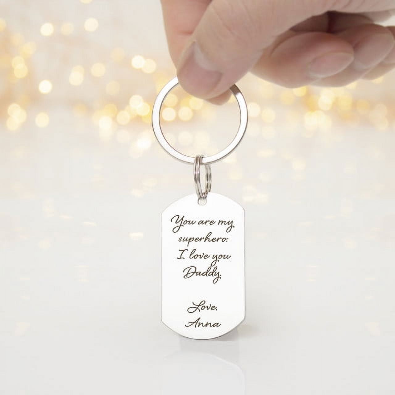 Anavia Personalized Actual Handwriting Dog Tag - Engraved Father's Day Dog Tag - Gift for Dad - Customized Hand Writing Message for Dad - Custom Personalized Keychain