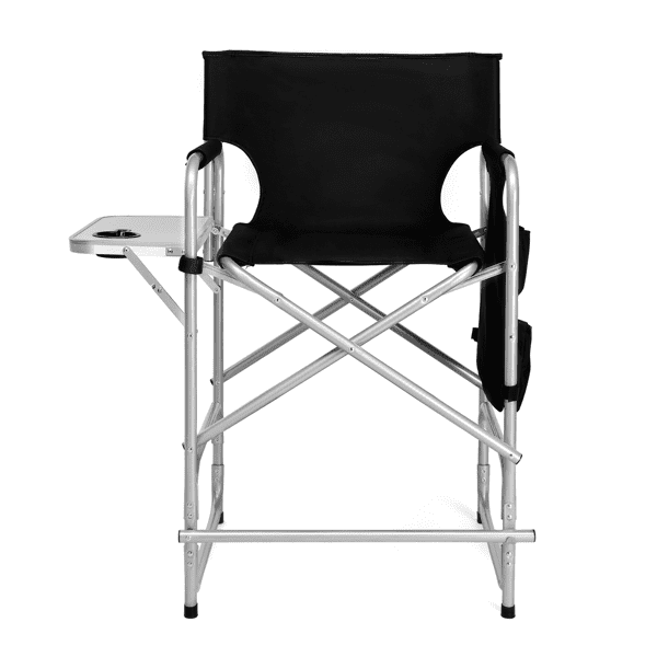 Folding Director Chair with Side Table & Storage Pockets, 41"x23.6"x26.4" Heavy Duty Spray-Coated Metal Frame Makeup Artist Chair, Supports 300 LBS, Black Oxford Fabric, No Carry Bag